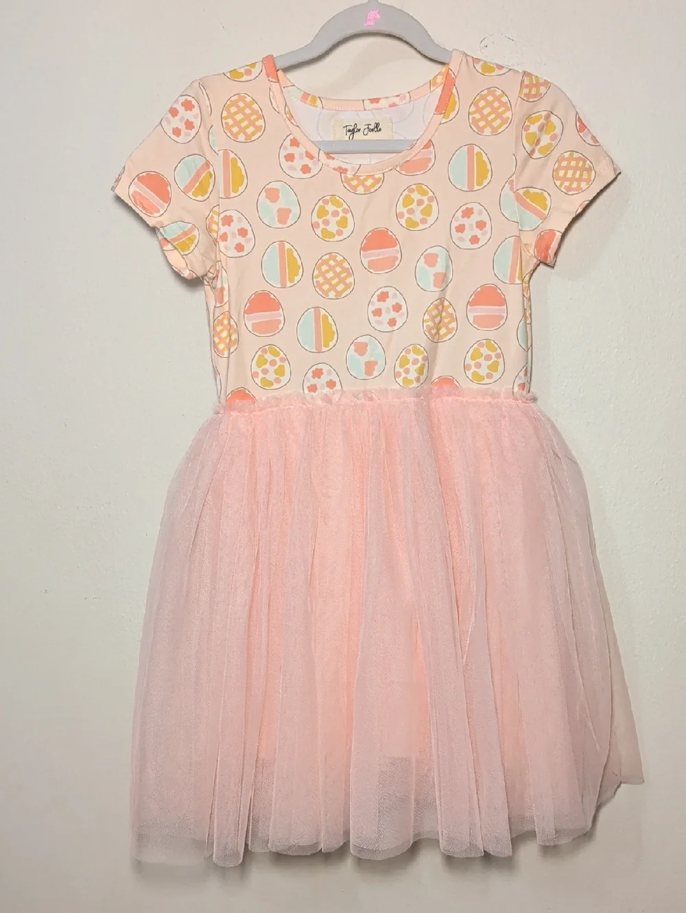 Taylor Joelle Painted Egg Tulle Twirl Dress Pink Yellow Pastel Girls Size 7